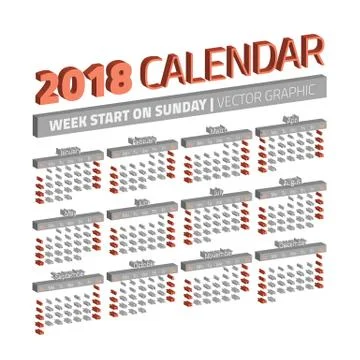 Three dimensional 2018 year calendar Stock Illustration
