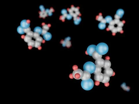 Three-dimensional abstract models of molecules of acetylsalicylic acid on a b Stock Illustration