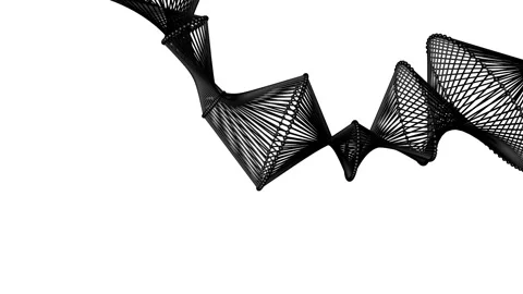  three-dimensional abstract shape of the atomic lattice is slowly deformed on a  Video stock 96374252