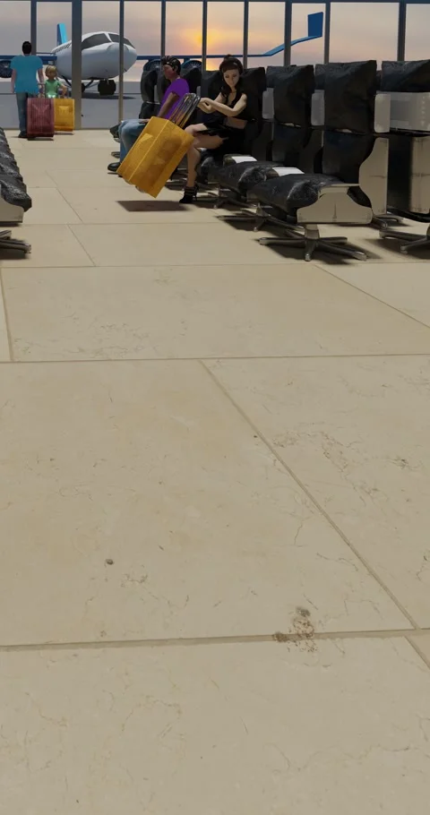 Three-dimensional animation panning, crew walking with suitcases at internationa Stock Footage 248465749