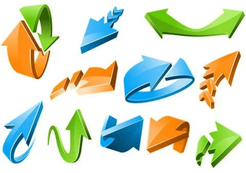 Three-dimensional arrow signs set of different shapes 스톡 일러스트