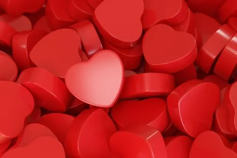 Three-dimensional background of red hearts. 3D illustration. Ilustração Stock