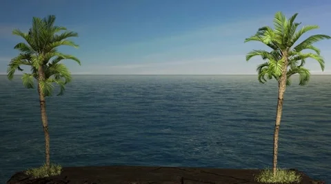 Three-dimensional background with two palm trees on background of ocean Stock Footage 66427188