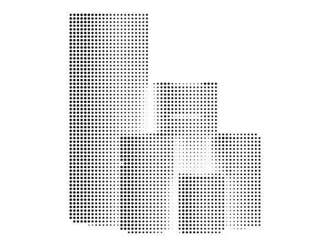 Three dimensional bar chart made of black dots on white background. Stock Illustration