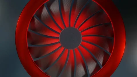 The three-dimensional black propeller with red illumination in the casing rotate Stock Footage 155172187