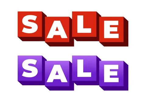 Three Dimensional Block Typography Sale Text Banner Design in Red and Purple Illustration