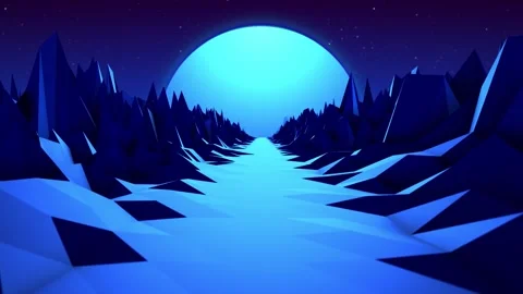 Three dimensional blue landscape background with rocky mountains road Stock Footage 282990338