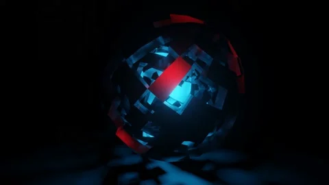 A three-dimensional broken sphere with a multicolored glow inside rotates slowly Stock Footage 155172048