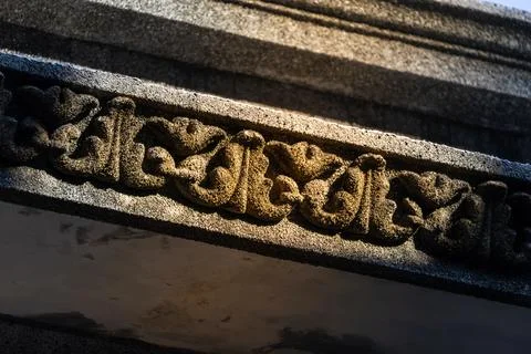 Three Dimensional Calligraphy Carving on Historic Facade Stock Photos