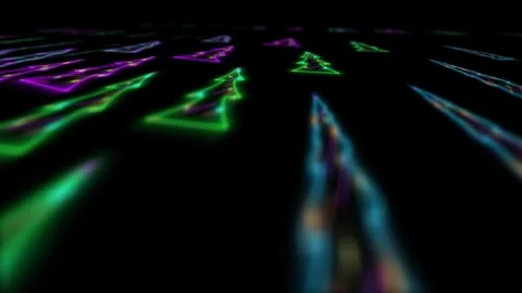 Three dimensional christmas animation with moving neon glowing christmas tre Video stock 251337257