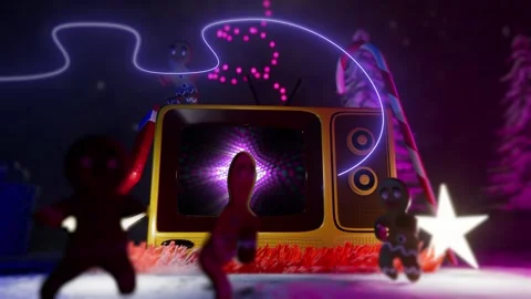 Three dimensional christmas animation with moving and dancing ginger bread Stock Footage 280806787