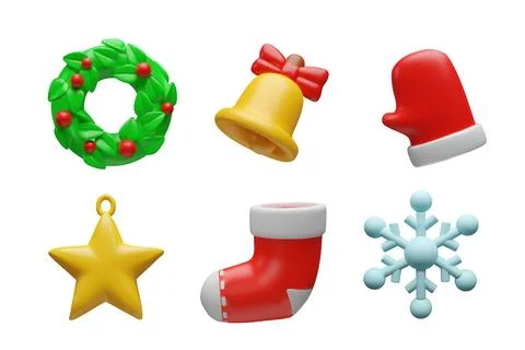 Three-dimensional Christmas icon set Stock Illustration