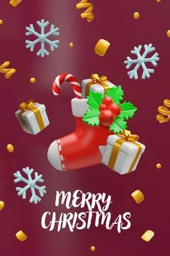 Three-dimensional Christmas poster sock vertical Stock Illustration
