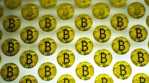 Three dimensional coin bitcoin symbol. cryptocurrency concept. gold coin with Stock Illustration