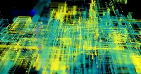 Three-dimensional composition rectangular mesh grid. Abstract animated techno イラスト素材