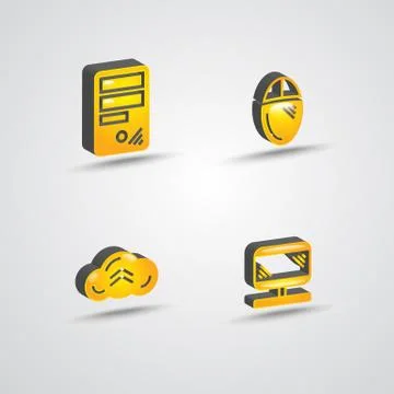 Three dimensional computer technology icon set Stock Illustration