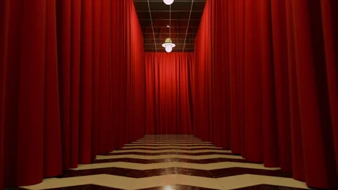 Three-dimensional corridor with flowing red curtains. Looping animation. Stock Footage 328989074