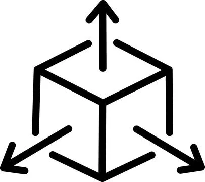 Three dimensional cube with coordinate arrows icon Stock Illustration