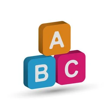 Three-dimensional cubes with letters of the alphabet A, B, C. Vector illustra Illustrazione stock