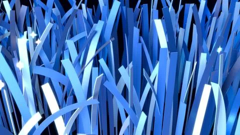 Three-dimensional curved light strips growing densely in blue space 스톡 일러스트