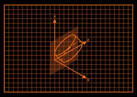 Three dimensional cylinder geometry projection grid neon orange background black Stock Illustration