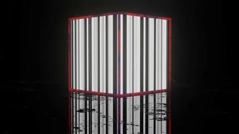 A three-dimensional dark cube with a glowing animated surface on a black texture Stock-Footage 153486308