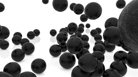 Three-dimensional dark spheres on white surface. 3d render Stock Illustration
