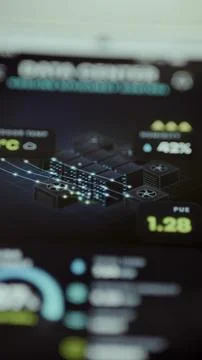 Three-dimensional data center dashboard displays server infrastructure Stock Photos