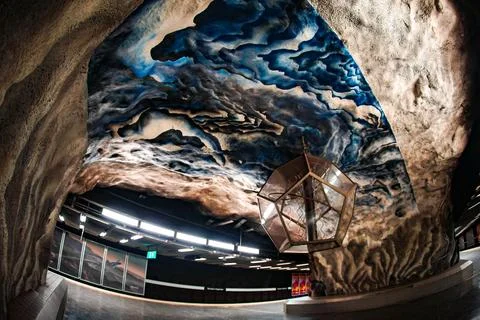 Three-dimensional decorations on the rock ceilings of Stockholm Stock Photos