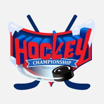 Three-dimensional der and blue logo with the inscription Hockey championship  Stock Illustration