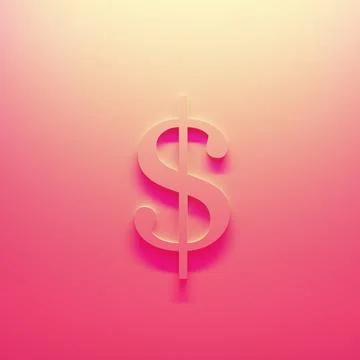Three dimensional dollar sign on a pink and cream gradient background Stock Illustration