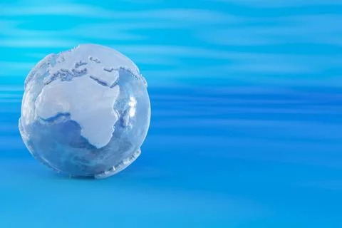 Three-dimensional earth from ice on blue background. 3d Three-dimensional ... 스톡 사진
