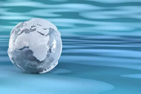 Three-dimensional earth from ice on blue background. 3d Three-dimensional ... 스톡 사진
