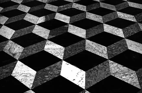 Three-dimensional effect with cubes and parallelepipeds with black and white  Photos