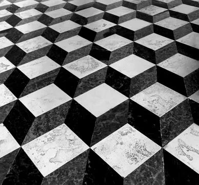 Three-dimensional effect made many cubes and parallelepipeds in black and whi Photos