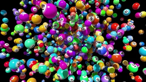 Three dimensional exploding bingo balls with alpha channel mask Stock Footage 266908784