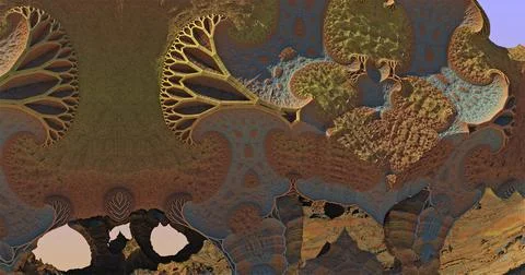 Three-dimensional fractals of mountains Stock Illustration