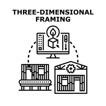 Three dimensional framing building engineering process Illustrazione stock