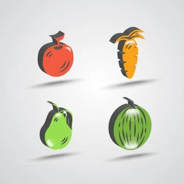 Three dimensional fruit icon set Stock Illustration