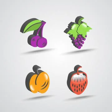 Three dimensional fruit icon set Stock Illustration