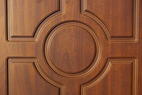 Three-dimensional geometric pattern on a brown door close-up Stock Photos