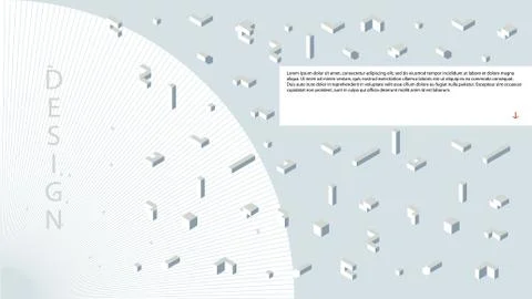 Three-dimensional geometric shapes on a light background. White, gray colors. Illustrazione stock