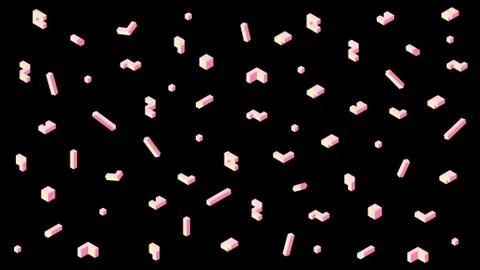 Three-dimensional geometric shapes of pink color on a black background. Vecto Stock Illustration