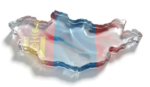 Three dimensional glass map of mongolia showing national flag design on lig.. Stock Illustration