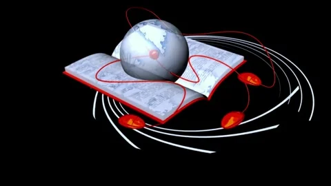Three-dimensional globe hologram rotates projected from a book Stock Footage 311324068