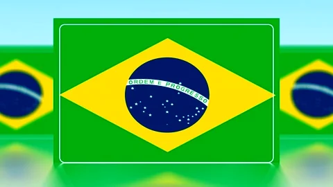 Three dimensional glossy signs displaying the official national flag of Brazi Video stock 343662346