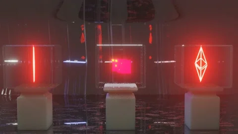 Three-dimensional glowing sivol of cryptocurrency Ethereum and nft inscription s Stock Footage 152909326