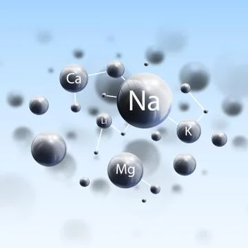 Three dimensional glowing spheres, blue background. Abstract molecules design of Stock Illustration