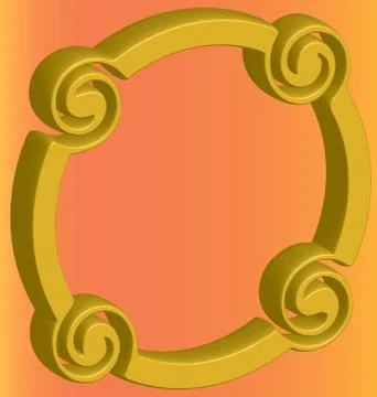 Three-dimensional gold ring distorted on an orange background Stock Illustration