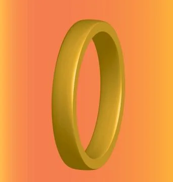 Three-dimensional gold ring on an orange background Stock Illustration
